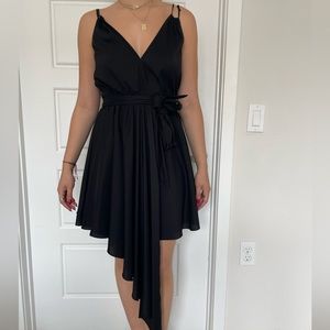 Black Asymmetrical Wrap Dress
